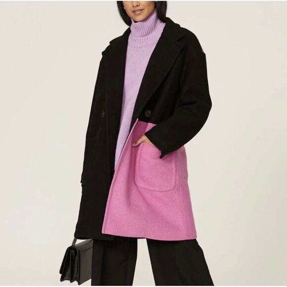 Peter Som Wool Blend Colorblock Coat Black Tan Pink size 2